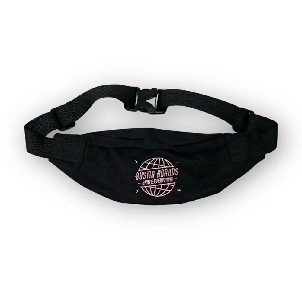 Bustin Boards Skate Everything Black Pink Embroidered Waist Bag Fanny Pack